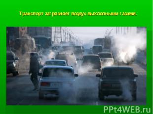Транспорт загрязняет воздух выхлопными газами.
