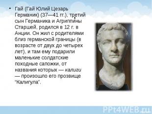 Гай (Гай Юлий Цезарь Германик) (37—41 гг.), третий сын Германика и Агриппины Ста