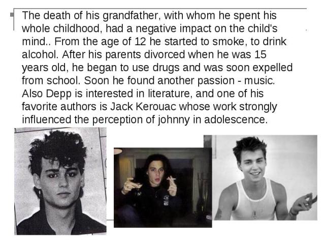 The death of his grandfather, with whom he spent his whole childhood, had a negative impact on the child's mind.. From the age of 12 he started to smoke, to drink alcohol. After his parents divorced when he was 15 years old, he began to use drugs an…