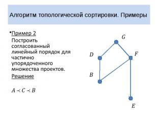 Алгоритм топологической сортировки. Примеры Пример 2 Построить согласованный лин