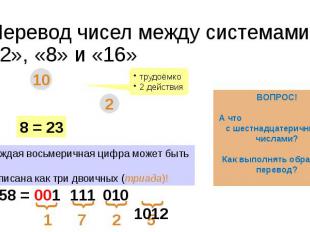 Перевод чисел между системами «2», «8» и «16»
