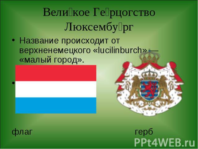 Название происходит от верхненемецкого «lucilinburch» — «малый город». Название происходит от верхненемецкого «lucilinburch» — «малый город». флаг герб