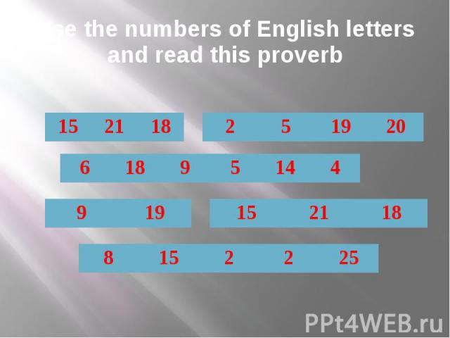 Use the numbers of English letters and read this proverb