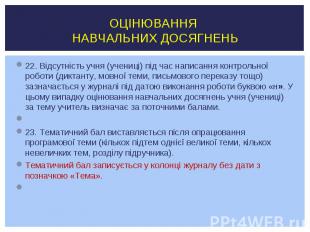 22. Відсутність учня (учениці) під час написання контрольної роботи (диктанту, м