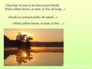 «That time of year in me thou mayst behold, When yellow leaves, or none, or few,