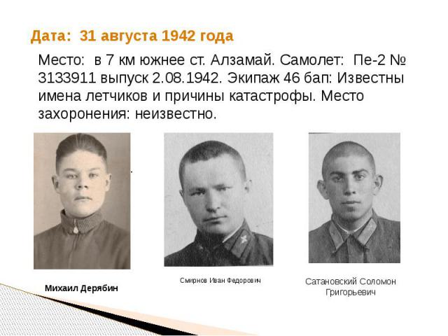 Дата: 31 августа 1942 года Смирнов Иван Федорович