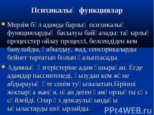 Мерзiм бұл адамда барлық психикалық функциялардың басылуы байқалады: таңырлық пр