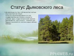 Статус Дьяковского леса До революции лес был собственностью частных лиц и кресть