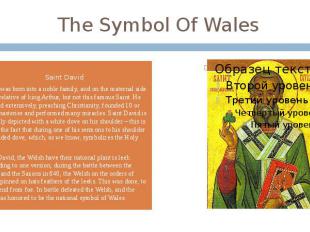 The Symbol Of Wales Saint David David was born into a noble family, and on the m
