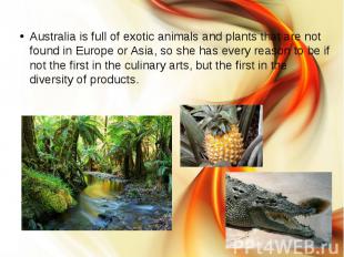 Australia is full of exotic animals and plants that are not found in Europe or A