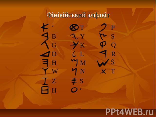 Фінікійський алфавіт Фінікійський алфавіт
