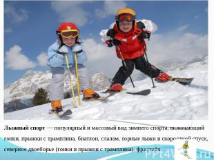 Лыжный спорт — популярный и массовый вид зимнего спорта, включающий гонки, прыжк