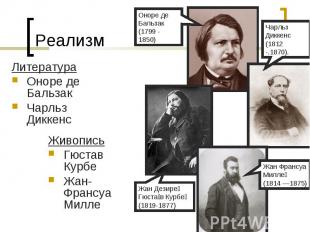 РеализмЛитератураОноре де БальзакЧарльз ДиккенсЖивописьГюстав КурбеЖан-Франсуа М