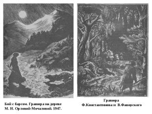 Бой с барсом. Гравюра на дереве М. Н. Орловой-Мочаловой. 1947. Гравюра Ф.Констан