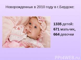 Новорожденных в 2010 году в г.Бердске:1335 детей: 671 мальчик, 664 девочки