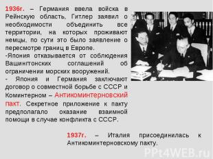 1936г. – Германия ввела войска в Рейнскую область, Гитлер заявил о необходимости