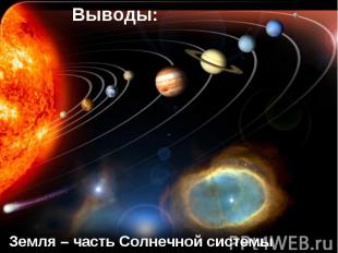 Выводы:Земля – часть Солнечной системы