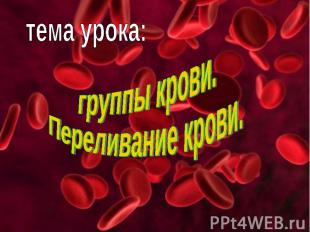 тема урока: Группы крови. Переливание крови