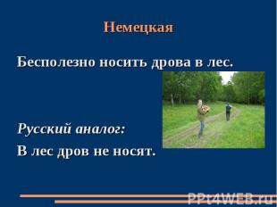 НемецкаяБесполезно носить дрова в лес.Русский аналог:В лес дров не носят.
