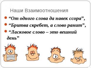 Наши Взаимоотношения “От одного слова да навек ссора”, “Бритва скребет, а слово