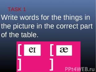 TASK 1Write words for the things in the picture in the correct part of the table