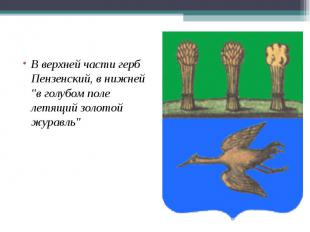 В верхней части герб Пензенский, в нижней "в голубом поле летящий золотой журавл