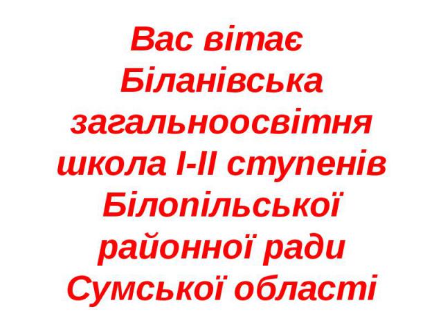 Вас вітає Біланівська загальноосвітня школа І-ІІ ступенів Білопільської районної ради Сумської області