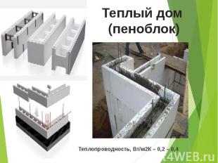 Теплый дом (пеноблок) Теплопроводность, Вт/м2К – 0,2 – 0,4