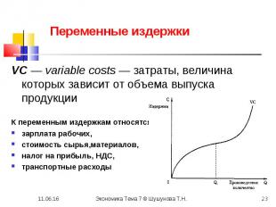 VC — variable costs — затраты, величина которых зависит от объема выпуска продук