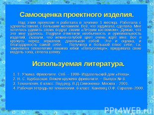 Самооценка проектного изделия. Над этим проектом я работала в течение 1 месяца.