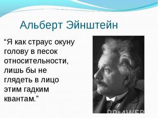Альберт Эйнштейн “Я как страус окуну голову в песок относительности, лишь бы не