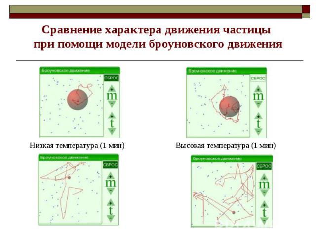 Сравнение характера движения частицы при помощи модели броуновского движения