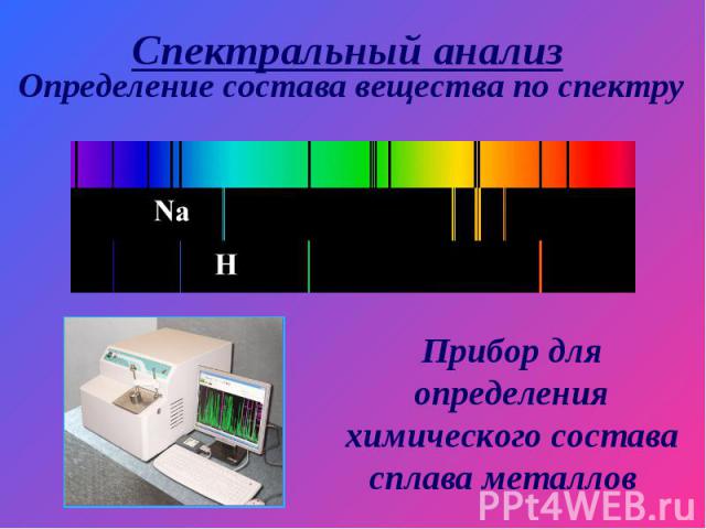 Спектральный анализ Определение состава вещества по спектру Прибор для определения химического состава сплава металлов