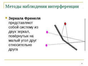 Методы наблюдения интерференции Зеркала Френеля представляют собой систему из дв