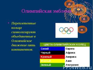 Олимпийская эмблема Переплетенные кольца символизируют объединенные в Олимпийско