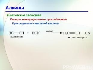 Алкины Химические свойстваРеакции электрофильного присоединенияПрисоединение син