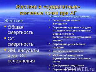 Жесткие и «суррогатные» конченые точки при АГ ЖесткиеОбщая смертностьСС смертнос