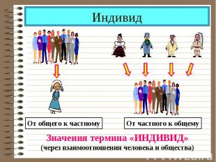 Индивид Значения термина «ИНДИВИД»(через взаимоотношения человека и общества)