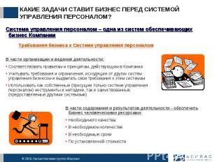 КАКИЕ ЗАДАЧИ СТАВИТ БИЗНЕС ПЕРЕД СИСТЕМОЙ УПРАВЛЕНИЯ ПЕРСОНАЛОМ? Система управле