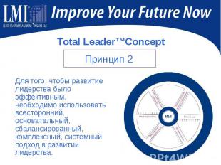Total Leader™Concept Для того, чтобы развитие лидерства было эффективным, необхо
