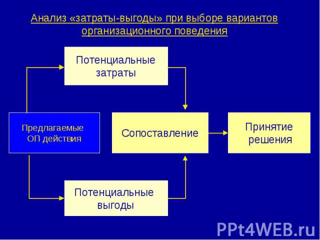 Анализ «затраты-выгоды» при выборе вариантов организационного поведения