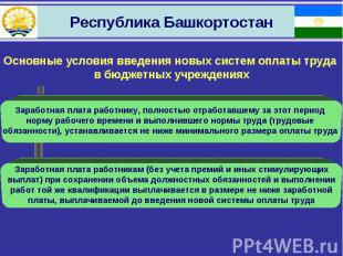 Республика Башкортостан Основные условия введения новых систем оплаты труда в бю