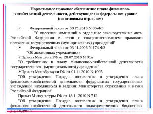 Нормативное правовое обеспечение плана финансово-хозяйственной деятельности, дей