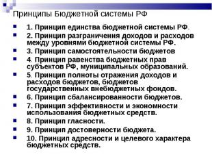 Принципы Бюджетной системы РФ 1. Принцип единства бюджетной системы РФ.2. Принци