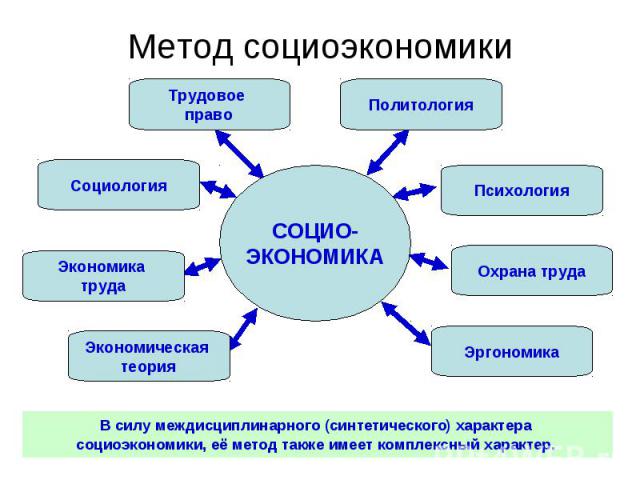Метод социоэкономики В силу междисциплинарного (синтетического) характера социоэкономики, её метод также имеет комплексный характер.