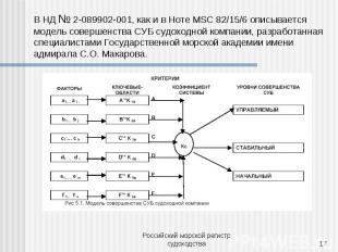 В НД № 2-089902-001, как и в Ноте MSC 82/15/6 описывается модель совершенства СУ