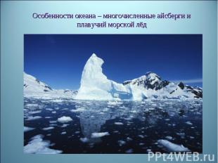 Особенности океана – многочисленные айсберги и плавучий морской лёд