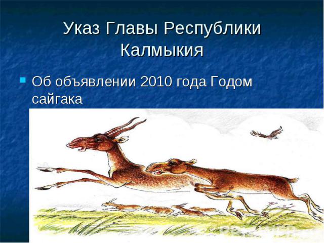 Указ Главы Республики КалмыкияОб объявлении 2010 года Годом сайгака