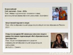 Всероссийский Слёт учителей – Сочи – 2010» Тема: «Новые педагогические технологи