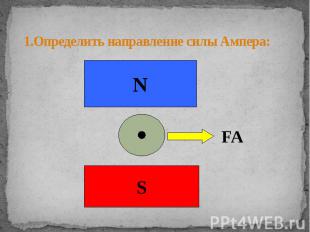 1.Определить направление силы Ампера: